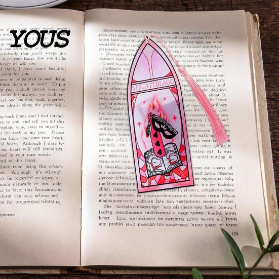 Transparent Acrylic Bookmark Stained Glass Art Bookmark, Halloween Dark Aesthetic Book Mark, Clear Page Marker with Tassel, Gifts for Readers & Lovers