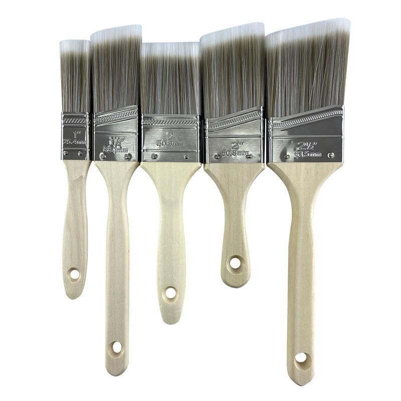 5pcs Professional Grade Synthetic Fiber Bristle Paint Brushes Set - Wooden Handles for Wall Cabinet and Fence Detail Work
