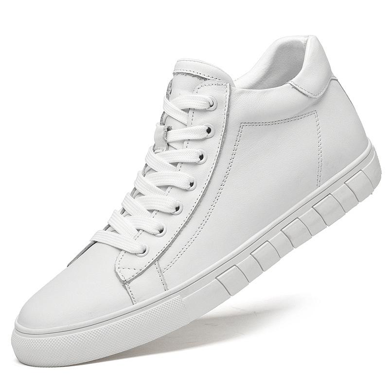 Flat Baseplate Shoes Men's High-top First-layer Cowhide Velvet Warm Little White Shoes Trendy Casual Shoes Trendy Men's Shoes