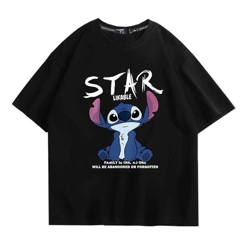 Disney Stitch Short-sleeved T-shirt for Men, 100% Pure Cotton Loose, Fashionable, Comfortable and Casual Men's T-shirt