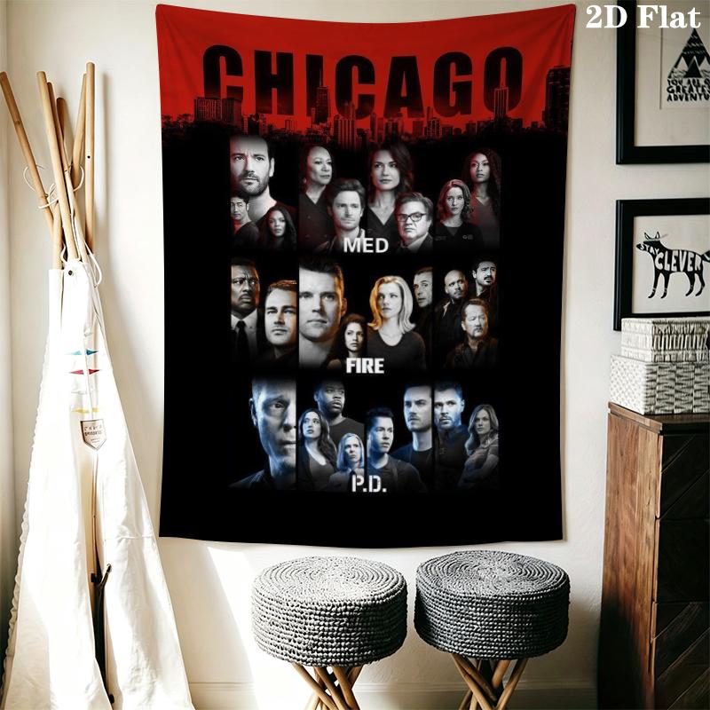 Chicago Fire Wall Tapestry Aesthetic Wall Hanging Printed Fabric Blanket Decorative Tapestries for Bedroom Living Room Home Decor
