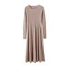 Women's Autumn Loose Merino Wool Crew Neck Sweater Dress Over-the-Knee