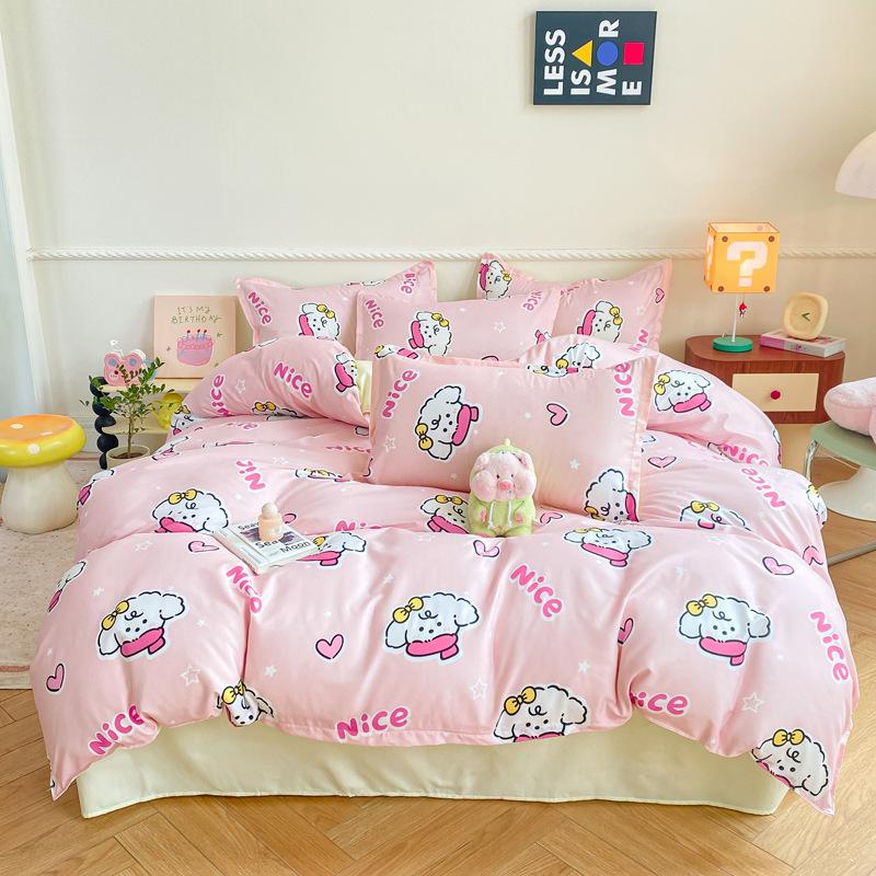 Dormitory Cartoon Printing Three-piece Set, Small Fresh Bed Sheet Quilt Cover, Skin-friendly Four-piece Set