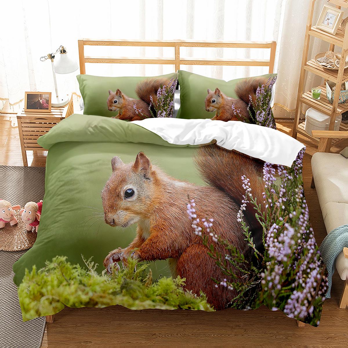

Pillowcase for Kids Teen Bedroom Decor King Queen Size with Squirrel Duvet Cover Set Cute Wild Animals Polyester Comforter Cover Tool EU single(135x200cm)