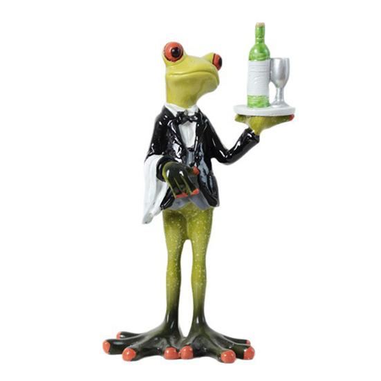 Garden Frog Statue Waiter Flower Bouquet Toilet Frog Figurine Sculpture Indoor Outdoor Home Office Desktop Decoration Ornament