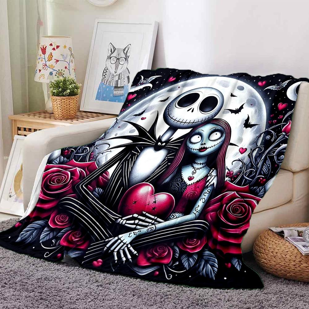 Nightmare Before Christmas Romance Flannel Blanket Super Soft Warm Cozy Blanket For Sofa Bed Office Travel Allseason Home Decor Gift