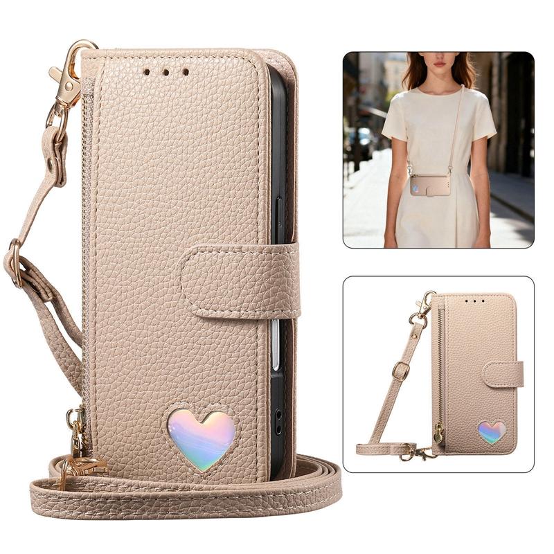 Zipper Style Flip Credit Card Case Pouch Bag for Samsung Galaxy A53/A54/A55/A56/A14/A15/A17/A16 Rope Phone Cover