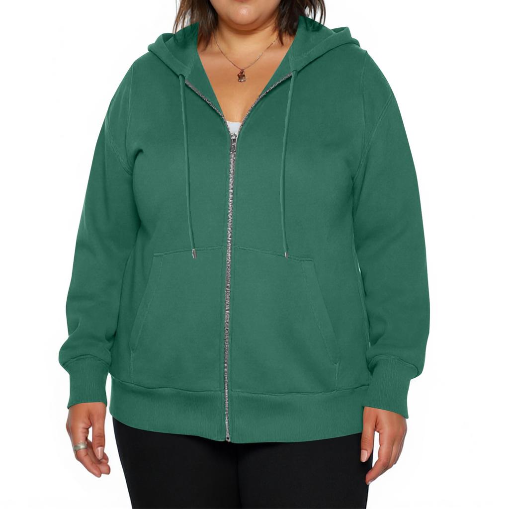 Damenmode Lässig Übergröße Langarm Reißverschluss Farbe Kapuzenjacke