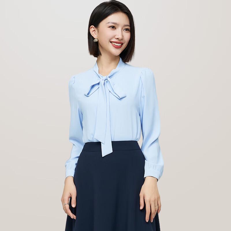 Toluoman Women s Light Blue Long-Sleeve Professional Blouse S