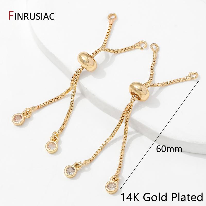 

14/18K Gold Plated Brass 6cm Slide Bracelets Adjustable Box Chains Bracelet With Zircon Beads For DIY Jewelry Making Accessories 1 piece