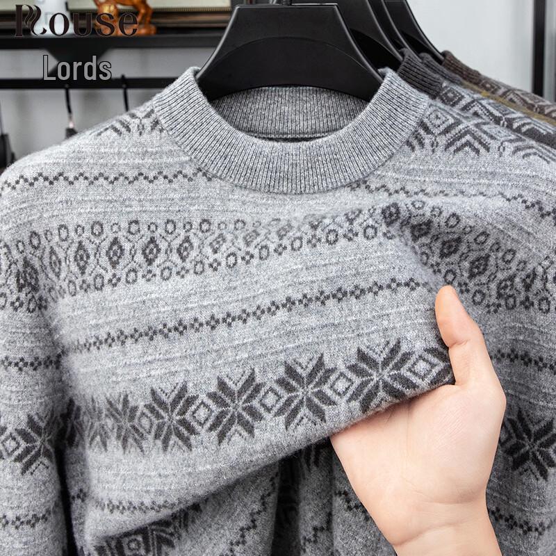 LUOZI Men s Merino Wool & Yak Down Round Neck Sweater XL