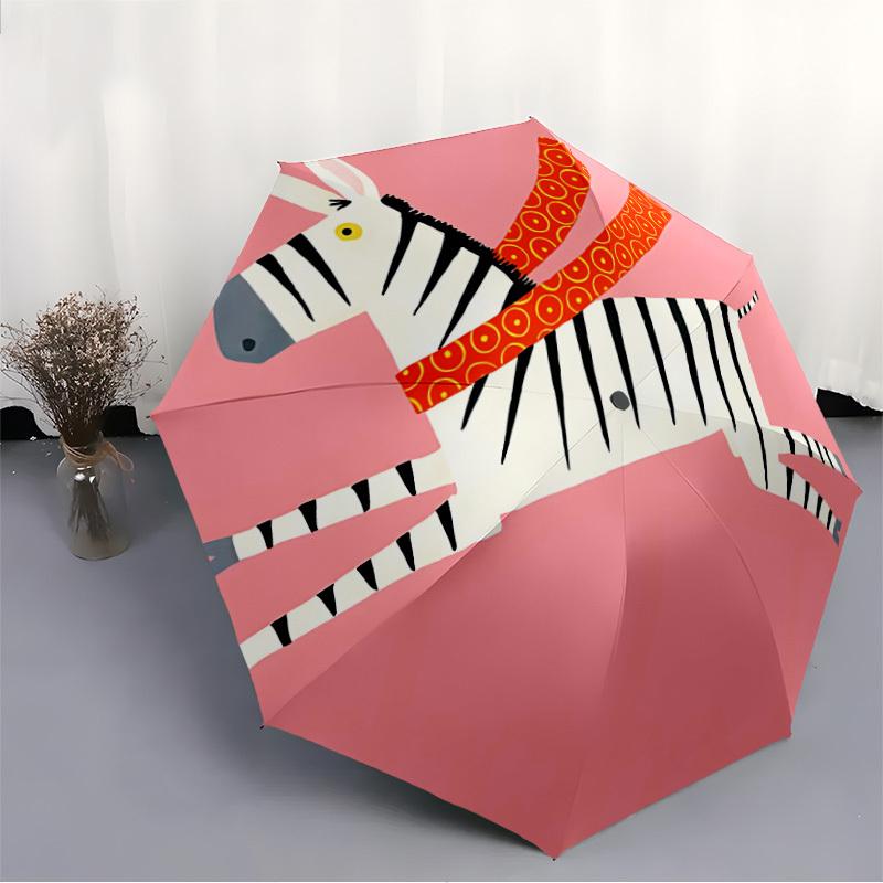 1pc Zebra Pattern Automatic Folding Umbrella - Compact Travel Umbrella with Auto Open/Close 8-Rib Heavy-Duty Shaft for Women/Men -l049
