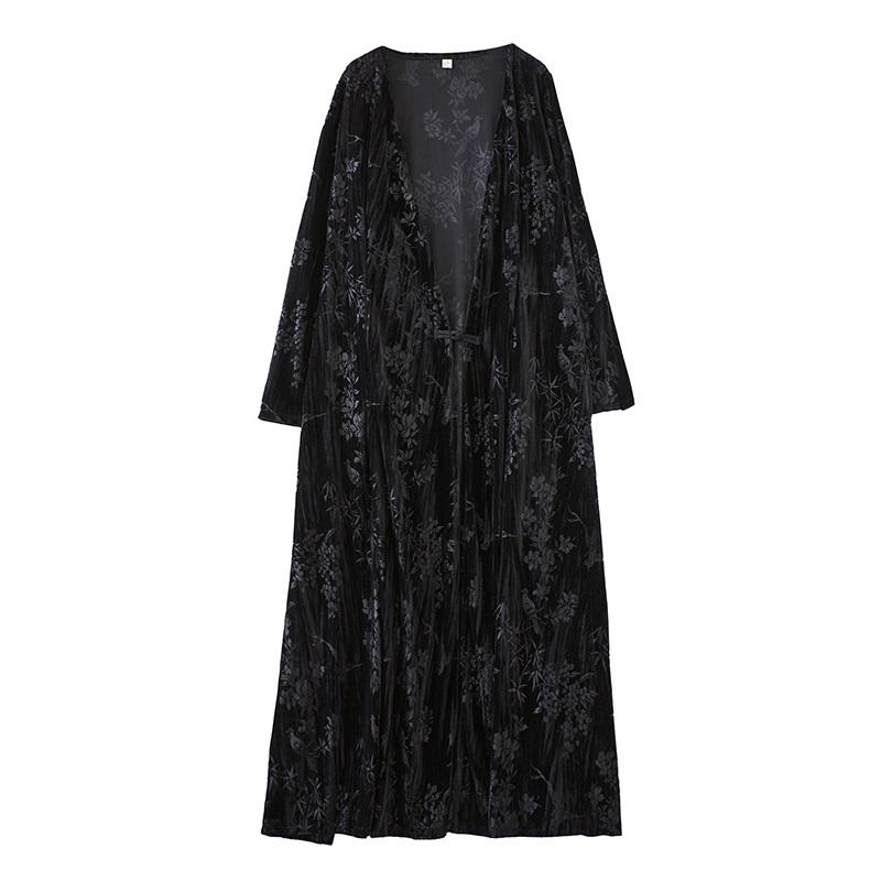 Long Sleeve Plus Size Black Vintage Floral Casual Loose Autumn Spring  Jacket Coat for Women Outerwear