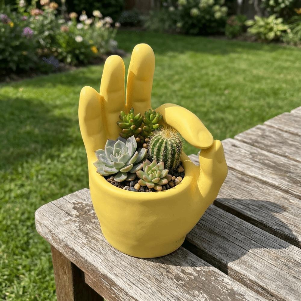 Novelty OK Gesture Planter Unique Shape Desktop Flower Pot Hand Sculpture Decor Home Decor