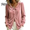 Lightweight Women Shirt Fall Winter Velvet Shirt, Regular Fit Button Down Long Sleeve Shirts Top, Soft Solid Color Lapel Collar Blouse for Lady