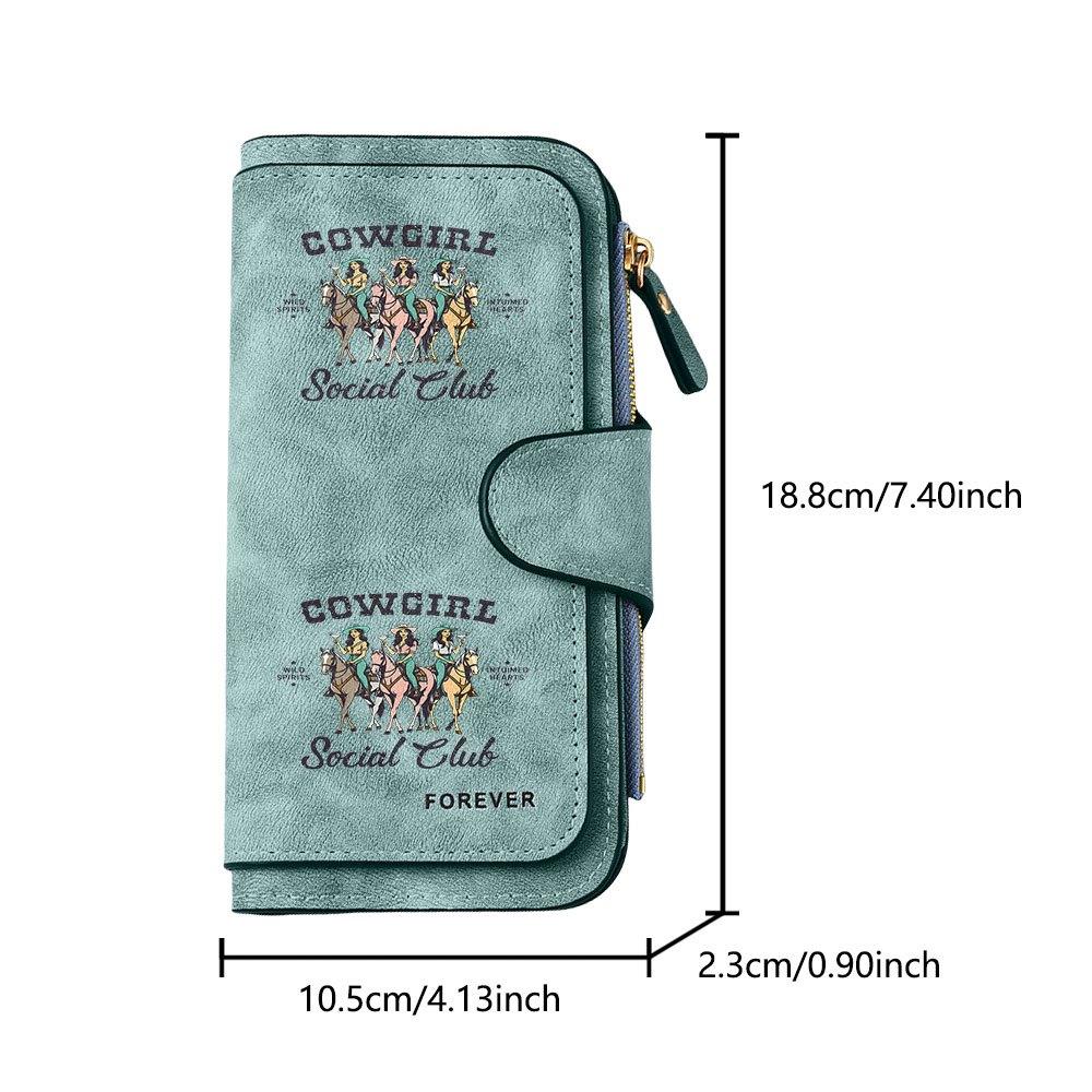 Unisex Cowboy Social Club Horseback Riding Party Printed Long Wallet Multifunctional Portable Snap Coin Purse Perfect Birthday Gift Daily Use