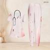 Women Plus Size Heart Balloon Print Scrub Set Short Sleeve V Neck Top And Wide Long Pants Medical Work Suit