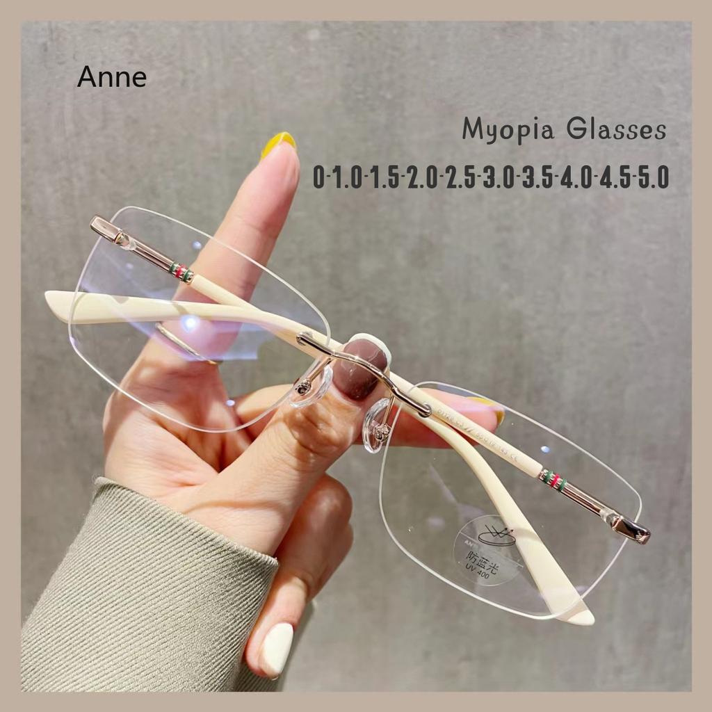 Rectangle Rimless Myopia Glasses for Women Men Classic Trendy Sqaure Anti Blue Light Finished Prescription Glasses 0 -1.