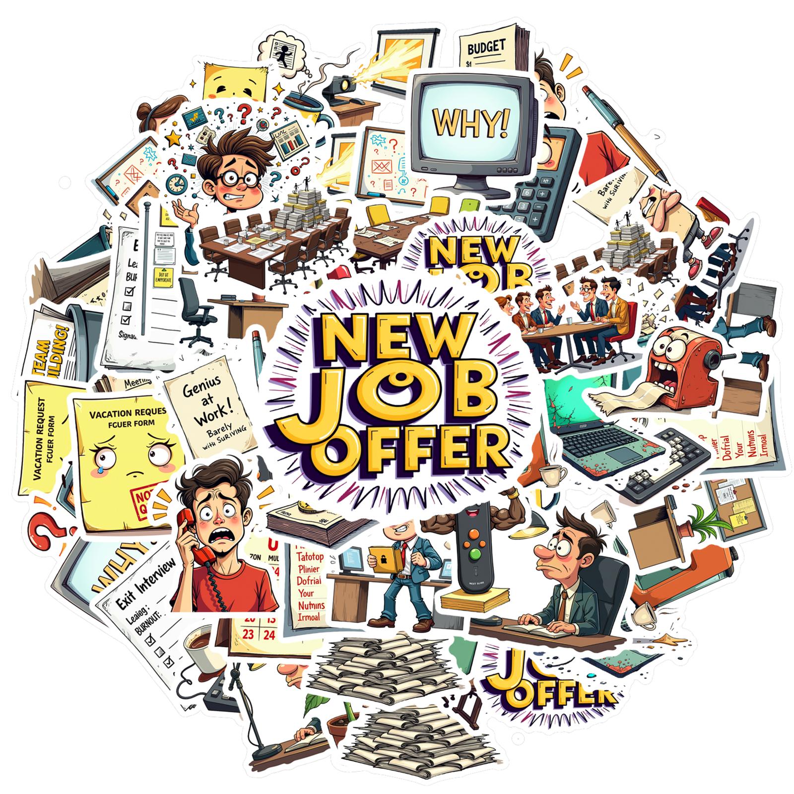 35pcs-70pcs Cartoon Desk Items Decals Humorous Office Humor Stationery Stickers Stickers For Laptop Luggage