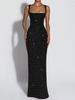 European and American Women's Clothing Sequined Suspender Slim Lace-up Sleeveless Fashion Dress Evening Dress
