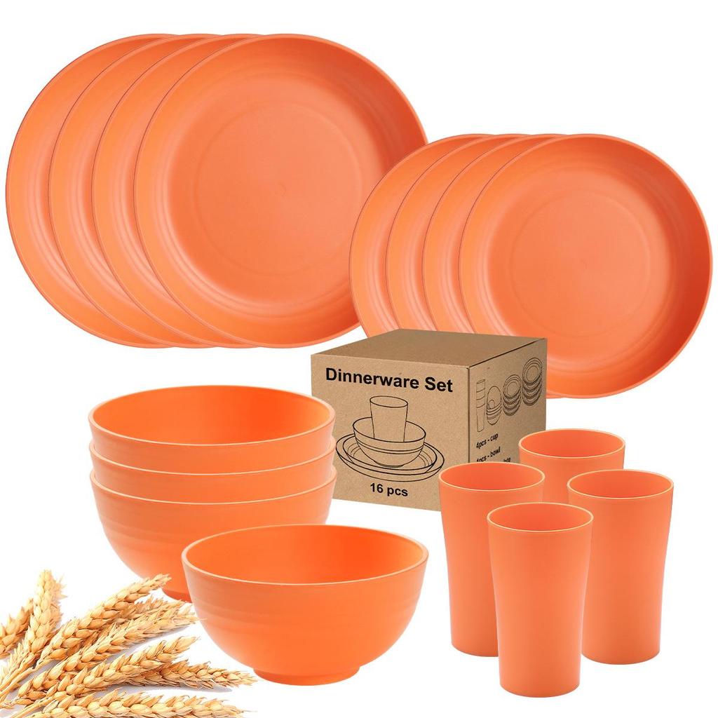 Eco-Friendly Wheat Straw 24-Piece Dinnerware Set: Plates, Bowls, Cups & Cutlery
