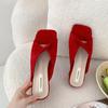 Fashion Female Shoes Square Heel Ladies' Slippers 2025 Block Soft Slides Shoes Woman 2025 Slippers Soft Pantofle Square Heel Comfort New
