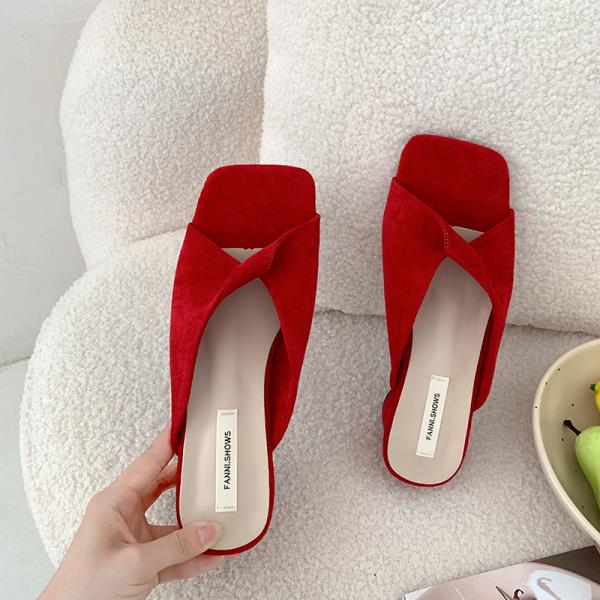 Fashion Female Shoes Square Heel Ladies' Slippers 2025 Block Soft Slides Shoes Woman 2025 Slippers Soft Pantofle Square Heel Comfort New