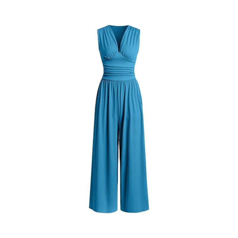 YYFS Damenmode Casual Sommer Frühling Einfarbig Druck Ärmellos V-Ausschnitt Hohe Taille Hosen Overalls & Strampler