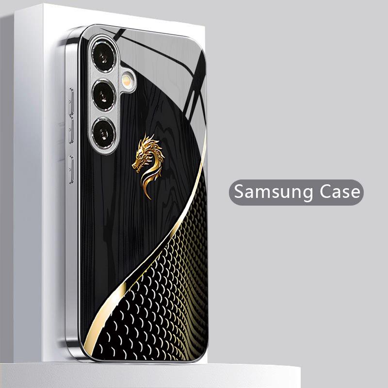 Gold Dragon Head Wood Pattern 2D Phone Case for Samsung S26 S25 S24 S23 S22 S21 S20 A56 A36 A16 - Glass Protective Cover