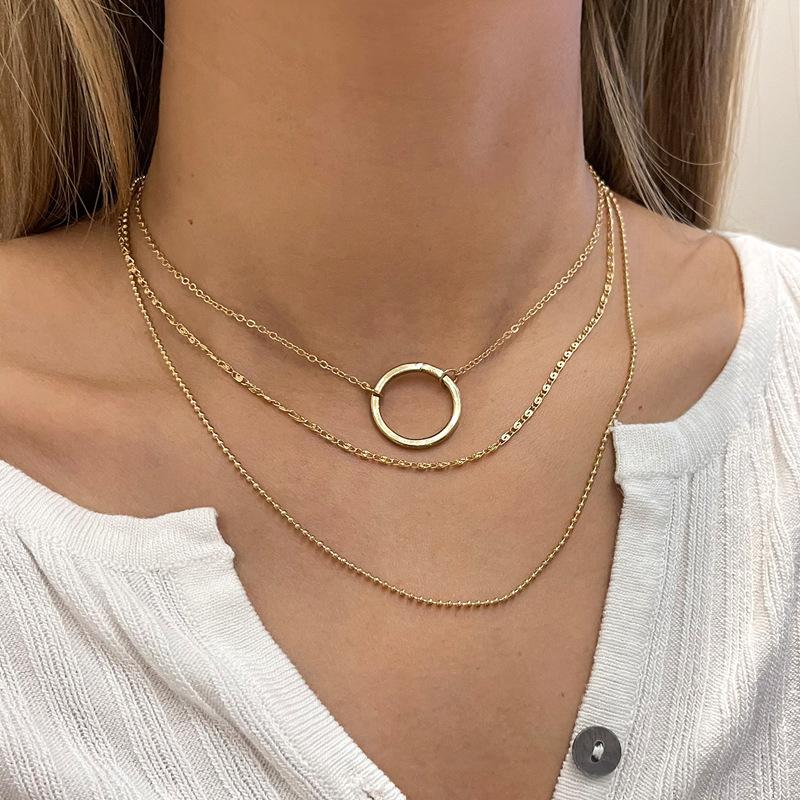 Stylish and simple multi-layer ring geometric collar necklace multi-layer women s fashion necklace 1