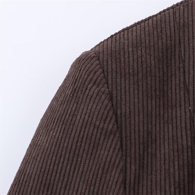 European & American Style Women's Corduroy Blazer and Wide-Leg Pants Set