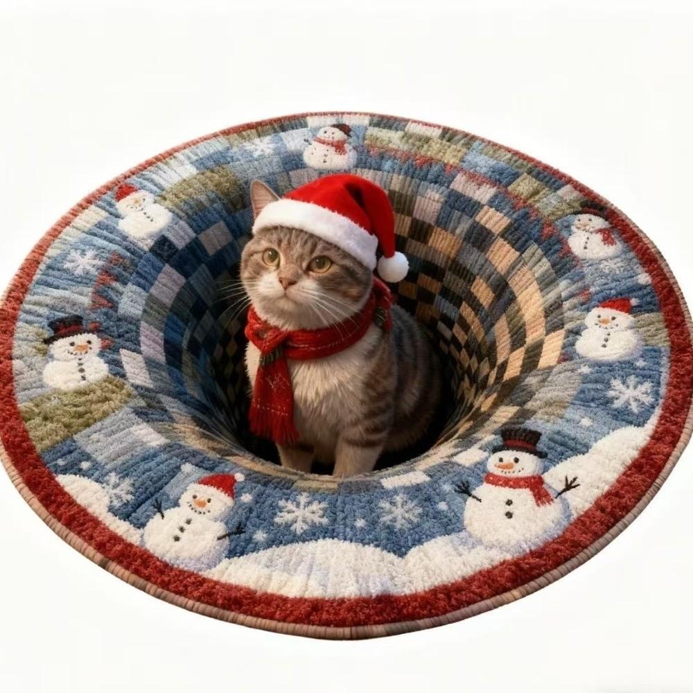 Non-Slip Round Vortex Carpet Santa Claus Christmas Doormat 3D Illusion Rug  Christmas