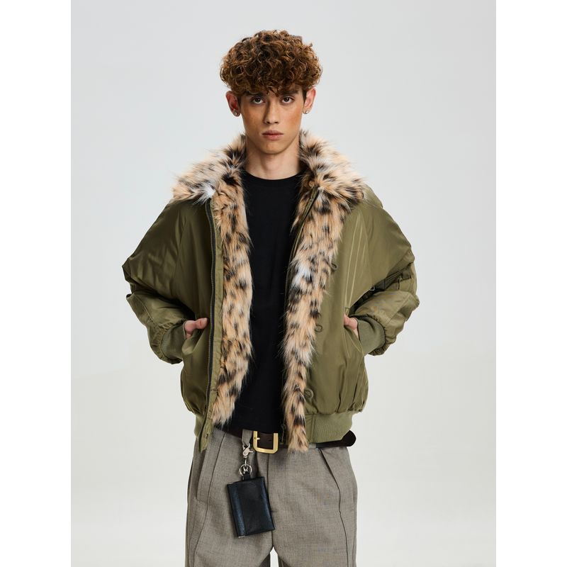 Cabbage Coke American Retro Thick Cotton Jacket for Men and Women, Loose Deconstructed Brushed High-End Fur Collar Coat