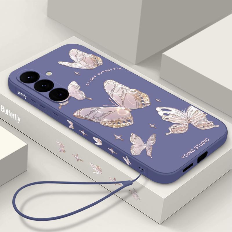 Butterfly Pattern Hand Lanyard Case For Samsung S25 S24 S22 Plus Ultra S23 S21 S20 FE A55 A54 A53 A34 A25 A15 A14 5G A51 A32 A13 TPU Soft Phone Cover