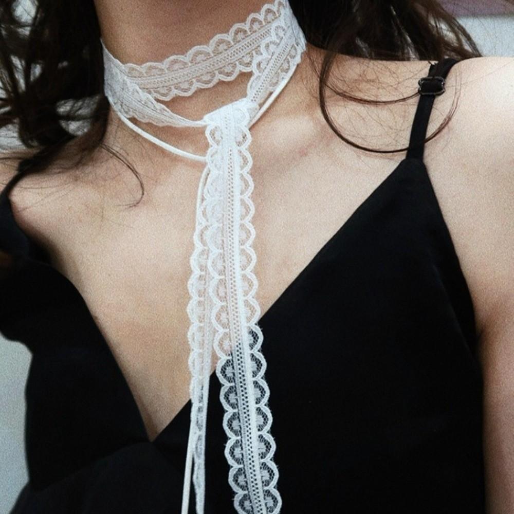 Sweet Lace Clavicle Scarf Thin Mesh Clavicle Chain Fashion Ribbon Choker Necklace  Wedding Party