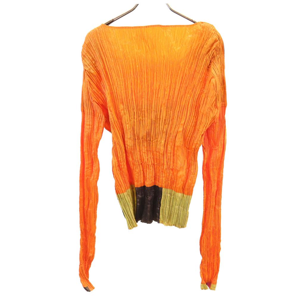 ISSEY MIYAKE Long Sleeve Square Neck Pleated Cut Orange Tops Women Used