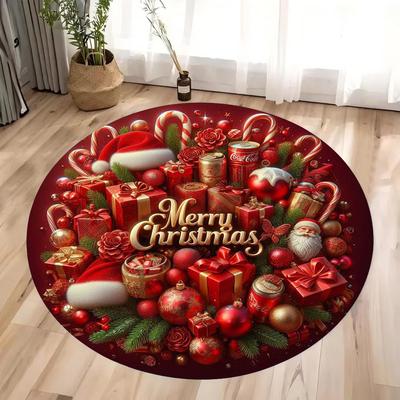 Merry Christmas Round Area Rug Bedroom Kitchen Mat Washable Indoor Floor Accent Bathroom Living Room Home Office Hallway Carpet