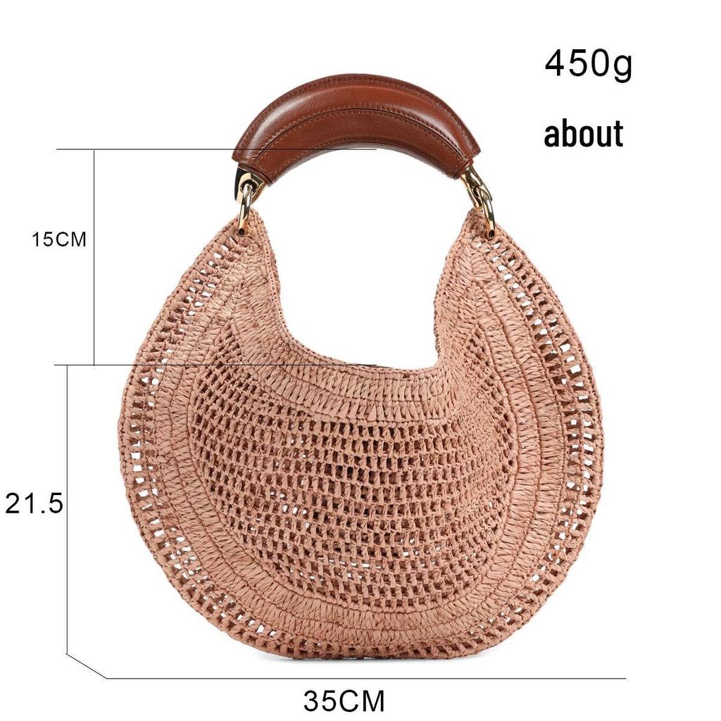 Women's Crescent Straw-Woven PU Leather Handbag - Fashionable Commuter Underarm Bag