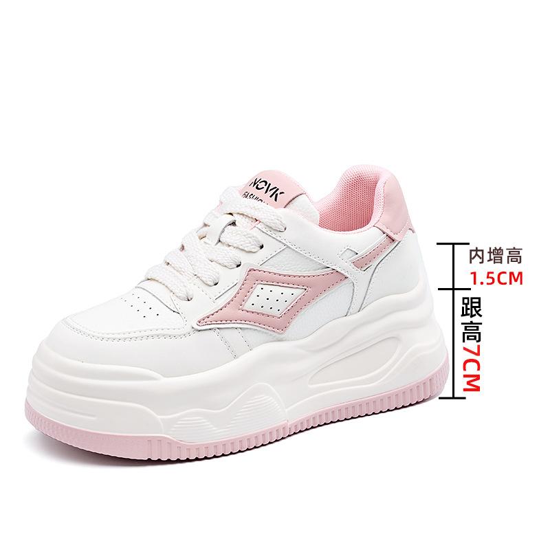 

2025 spring and autumn new women s shoes fashionable versatile flat bottom inner height increase white shoes thick sole casual shallow mouth shoes 40