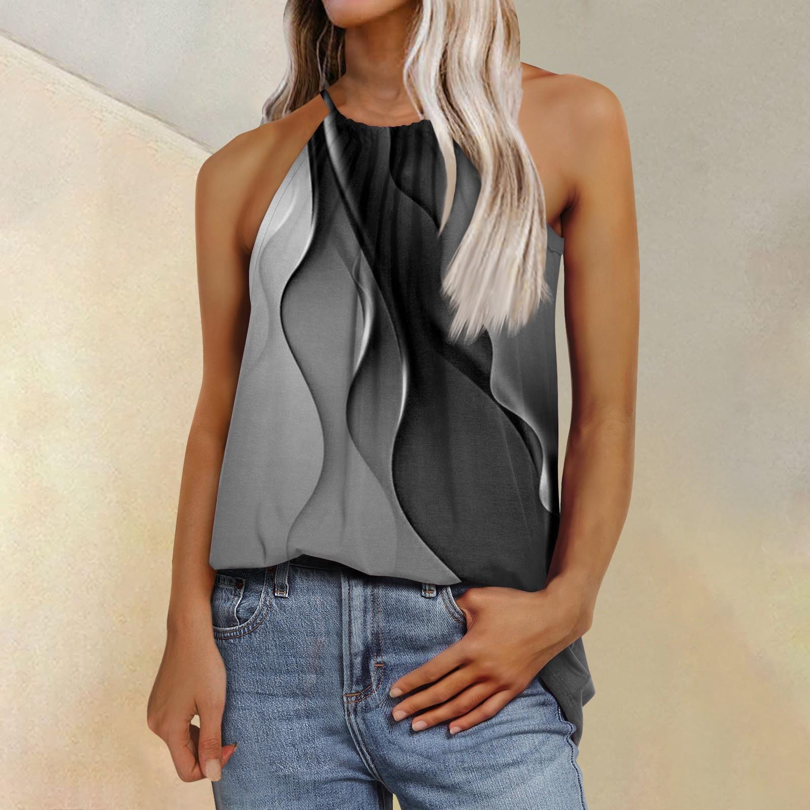 

Women s Fashion Casual Sleeveless Printed Adjustable Straps Vest T-Shirt Top XXL чорний