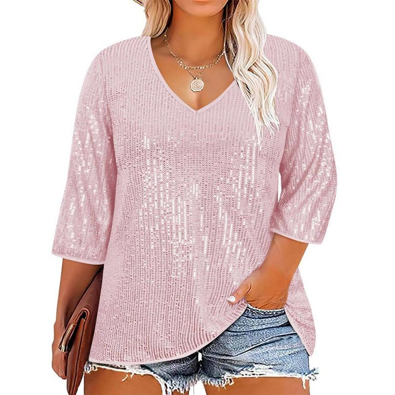 IHUASU Women's Fashion Casual 3/4 Sleeves O-Neck  Blouses & Shirts