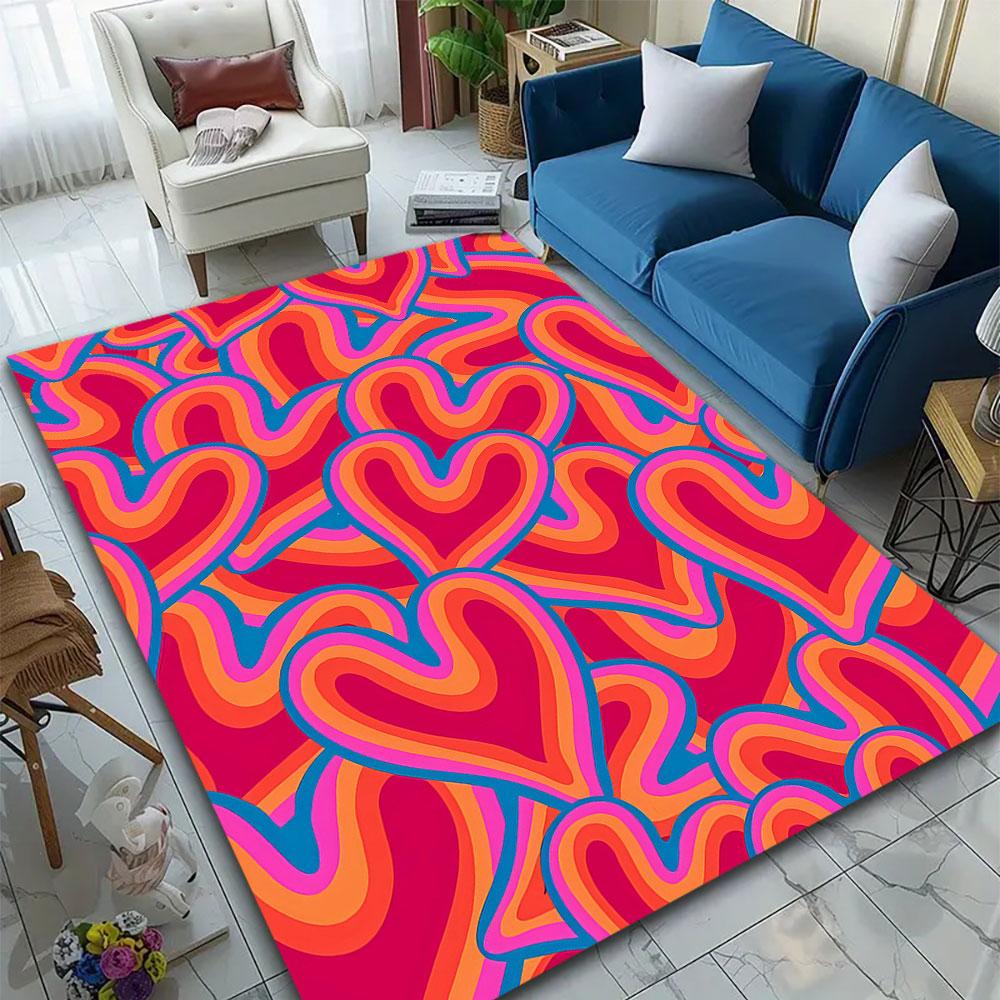 Colorful Swirling Heart Pattern Patterned carpet, suitable as a non slip play mat for the living room and bedroom sofa