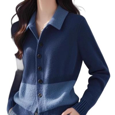 Women's Korean-Style Casual Fashion Stylish Top Patchwork Long-Sleeve Button Versatile Knitwear