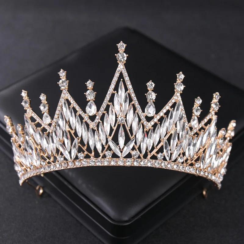 Goldfarbene Luxus-Kristall-Hochzeitstiara und Kronen Party Strass Abschlussball Braut Diadem Krone Tiara für Damen Braut Haarschmuck