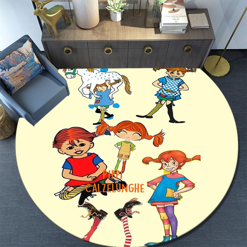 Pippi Cartoon pattern round rug,Carpet Rug for Living Room Bedroom Playroom ,Non-slip Floor Mat,Holiday Gifts and Birthday Gifts.
