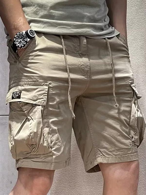 Pánske khaki americké retro viacvreckové šortky cargo - tenká bavlna, letný vrchný odev