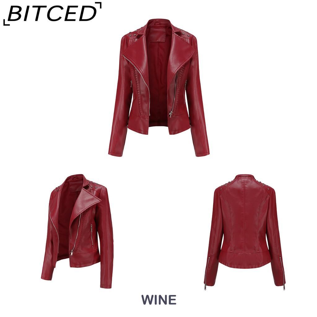 BITCED Spring/Autumn Women's Leather Jacket Slim-Fit Lightweight Short Jacket Biker Jacket