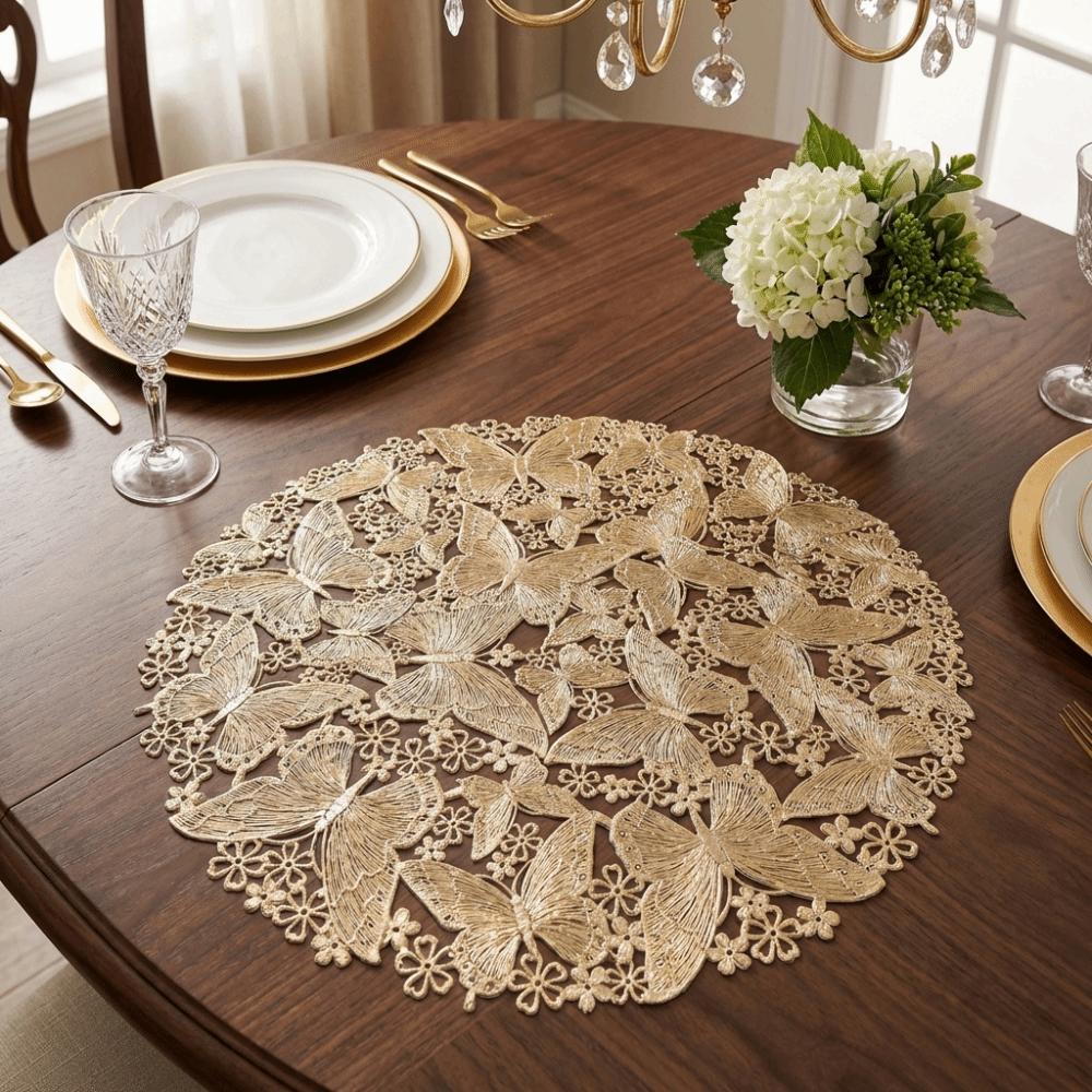 4PCS Round Butterfly Dining Table Mat Hollowed-Out Tableware Pads Heat-Insulating Mat  Dining Table