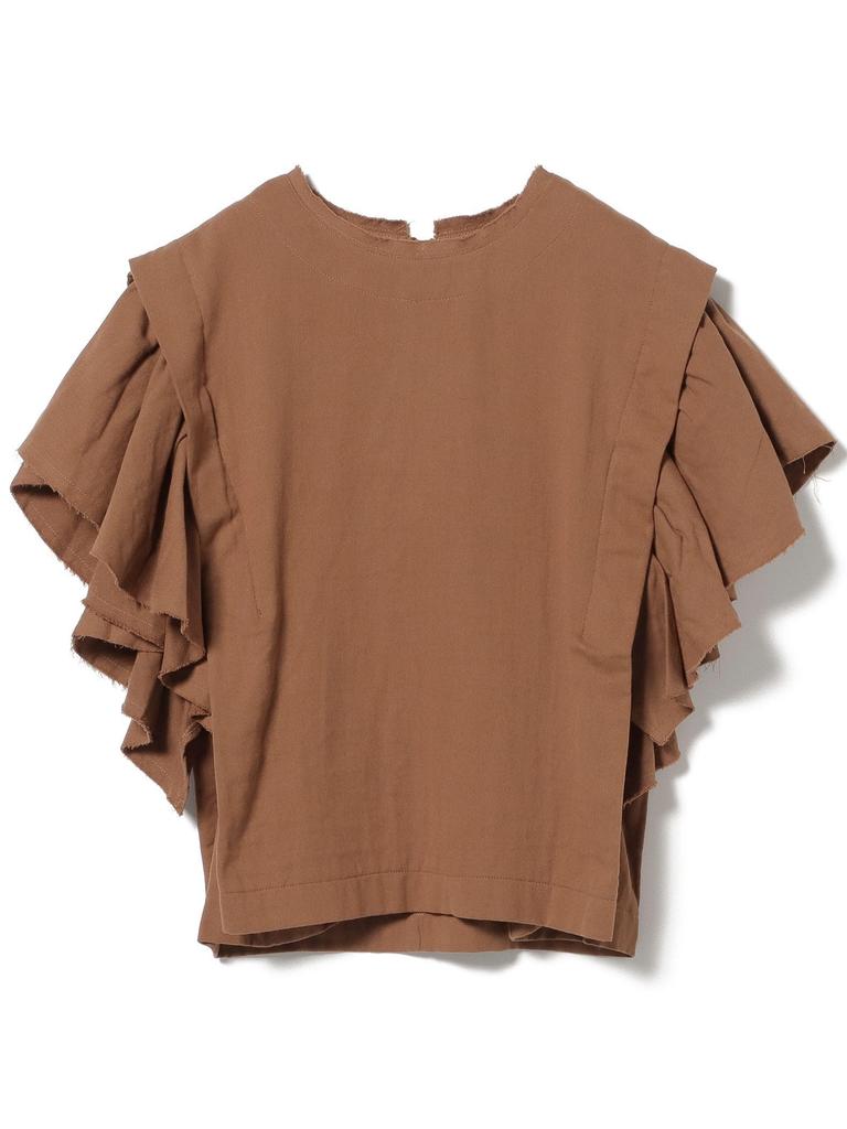 Beams Heart Twill Gauze Frill Sleeve One Size Women's S/S Blouse, Brown,