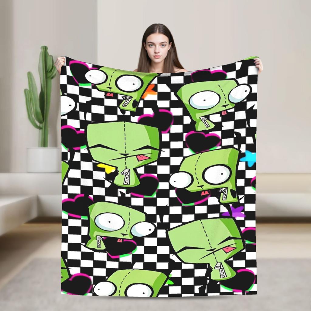 Warm Soft BlanketKids Travel Invaders Zims Gir Throw Blanket Flannel Bedspread For Couch Chair Sofa Bed Print Sofa Bed Cover